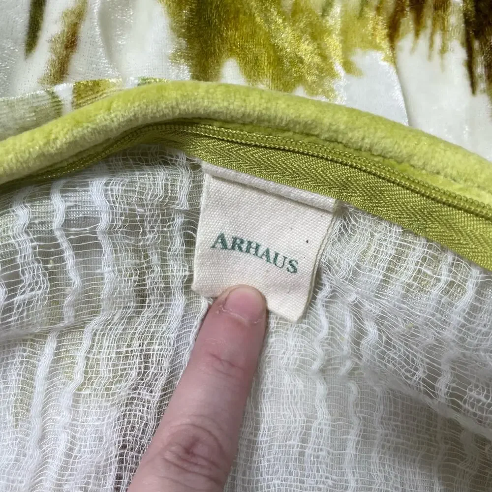 Arhaus Green & White Palm Tree Print Silk Blend Velour Pillow Covers - Fit 18x18
